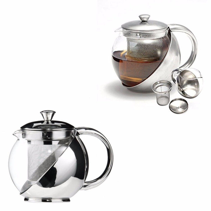 Stainless Steel & Glass Teapot with Mesh Strainer 900ml